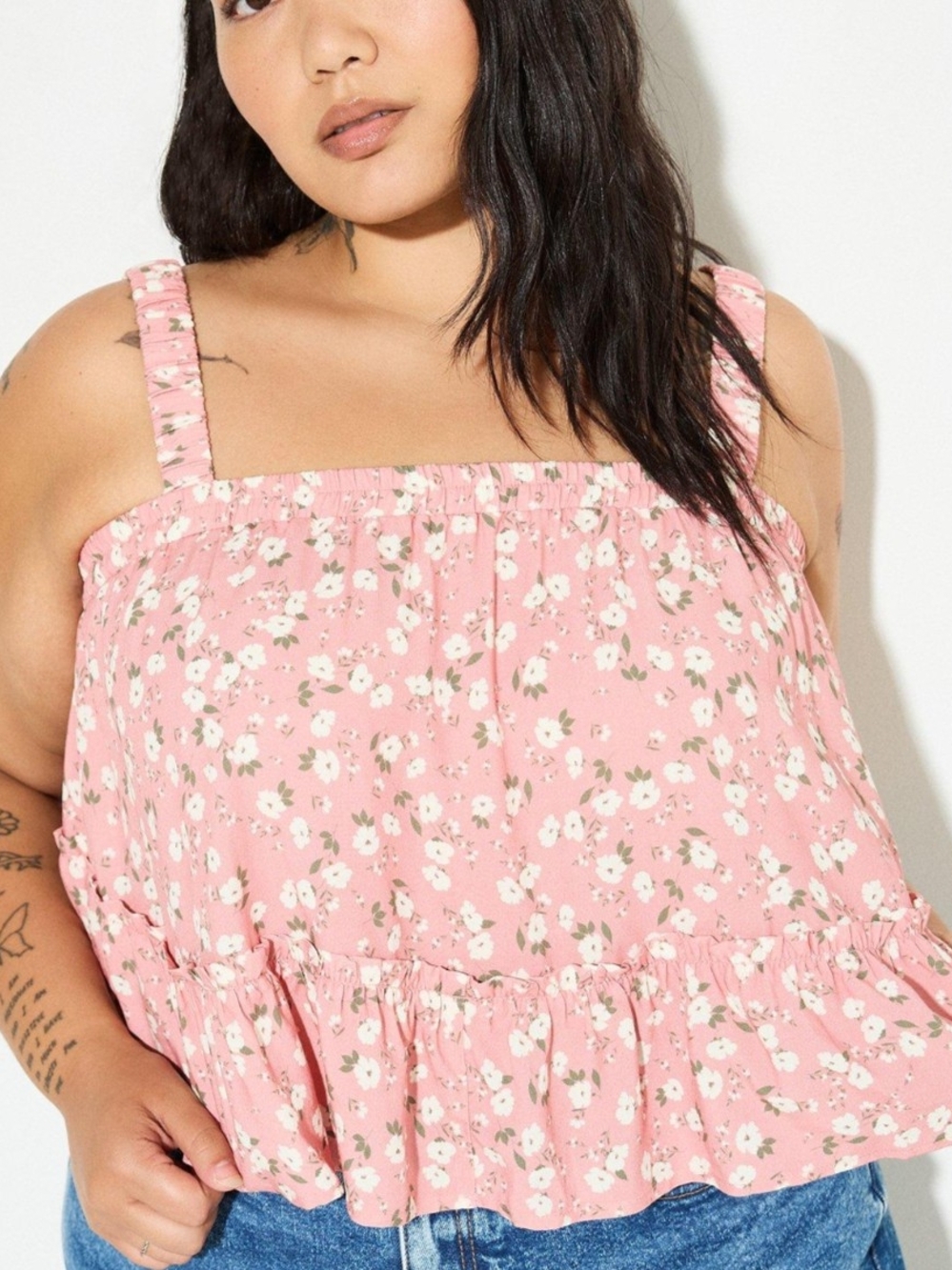 Torrid Pink Floral Ruffle-Hem Tank Top, SZ 00X, NWT